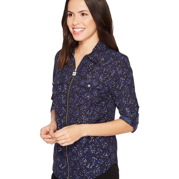 Michael Kors Navy and Gold Women's Full Zip Top Size M - Picture 4 of 12